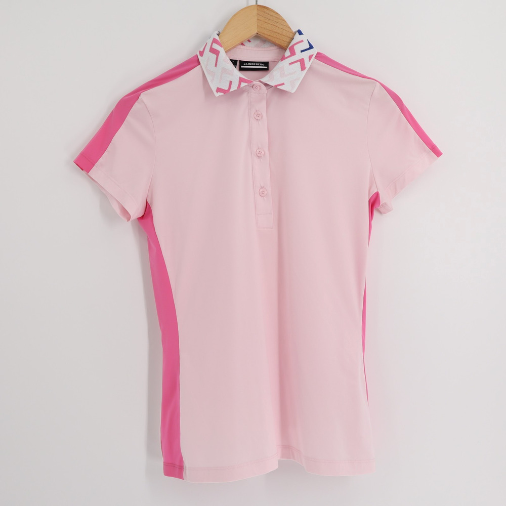 J.Lindeberg Tilda Women S Golf Polo Shirt Sz S Pink Contrast Short Sleeve Tennis